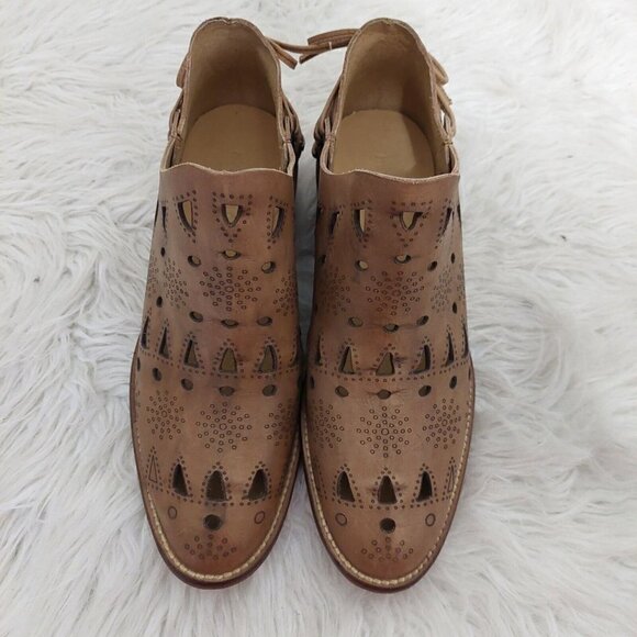 Musse & Cloud Brown Leather Coolise Ankle Boots Laser Cut Back Lace Booties Sz 7 - Picture 4 of 10